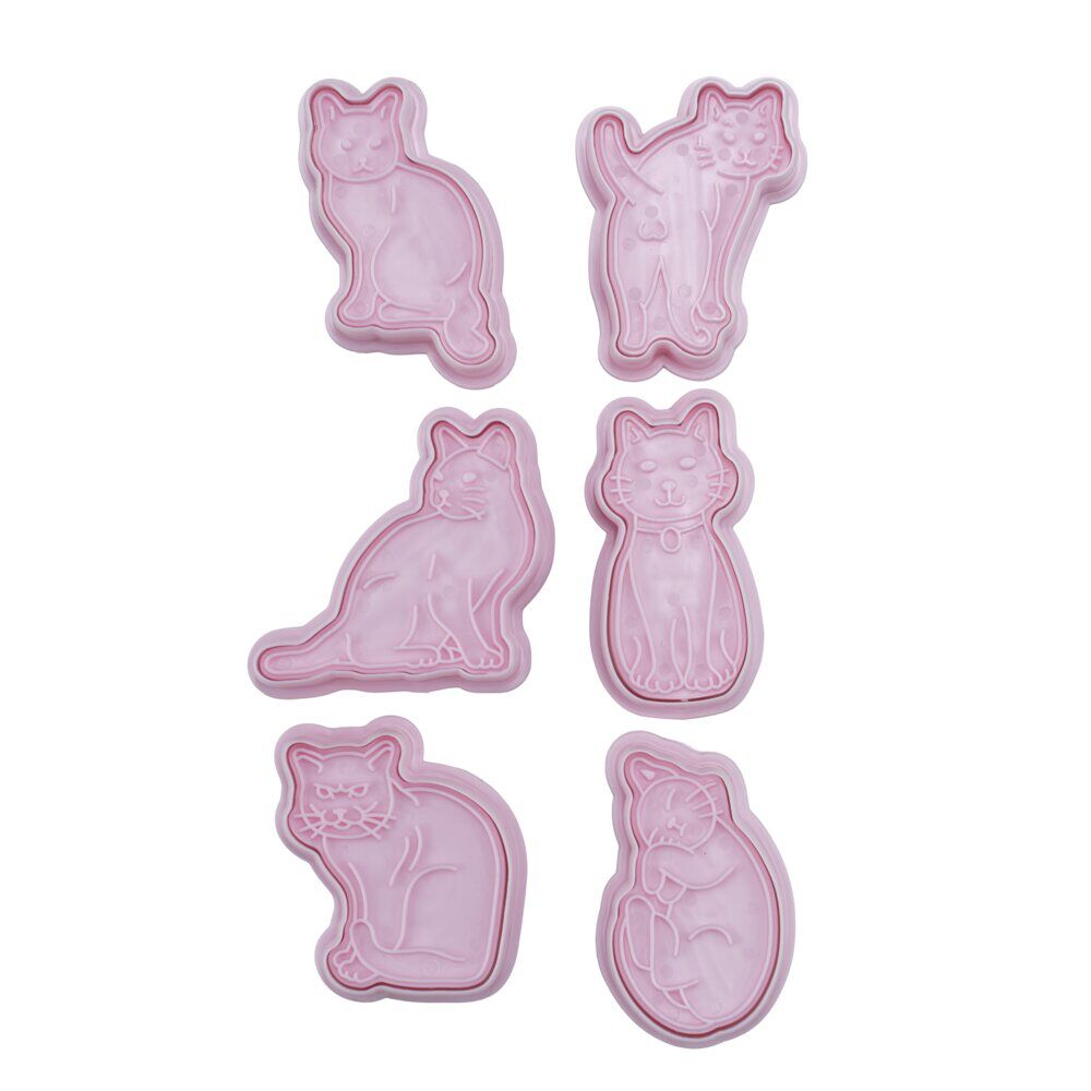 Emporte-pièce x6 forme chat plastique rose