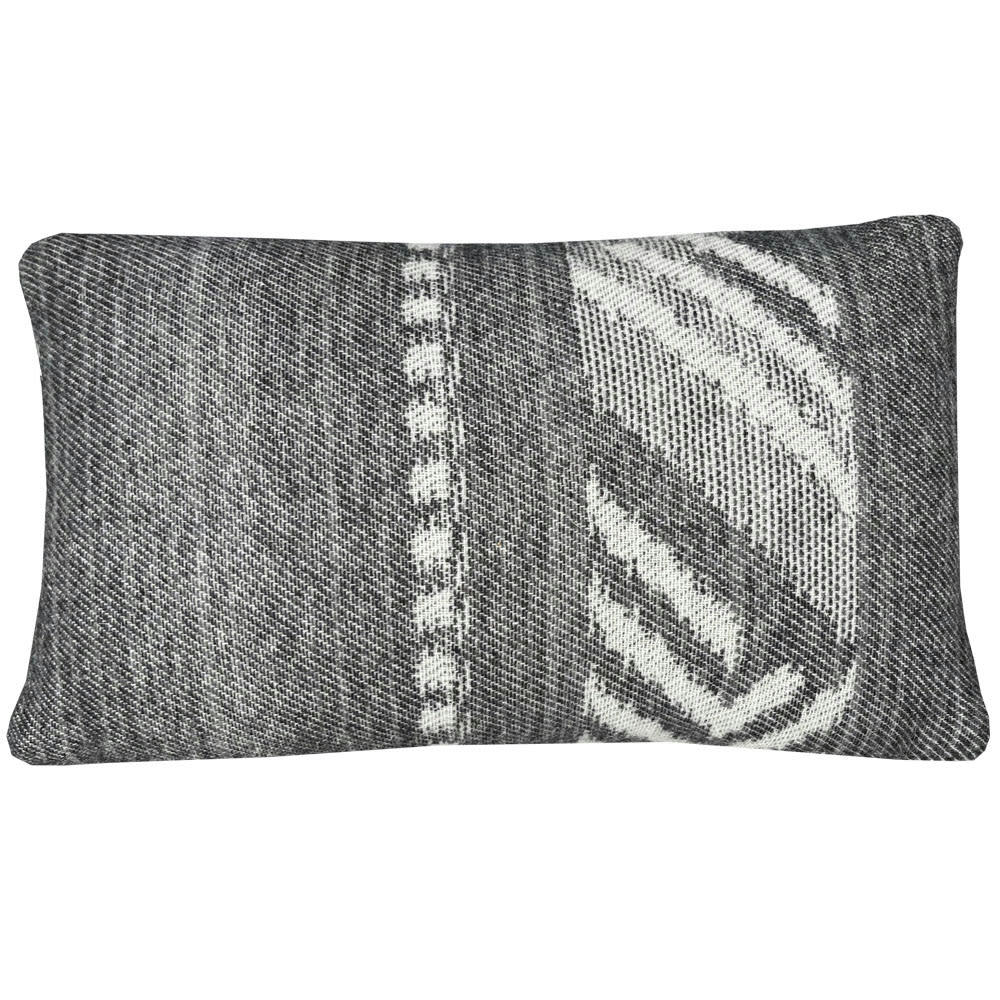 MOCHICA - Coussin en laine noir decostripe 35x60