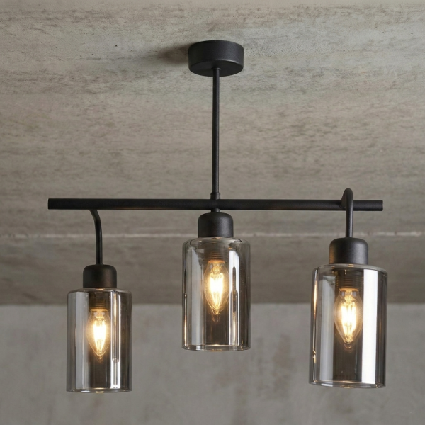 Lampa sufitowa EDYLIT czarna nad stół do kuchni 3xE27 BASTER 15-384
