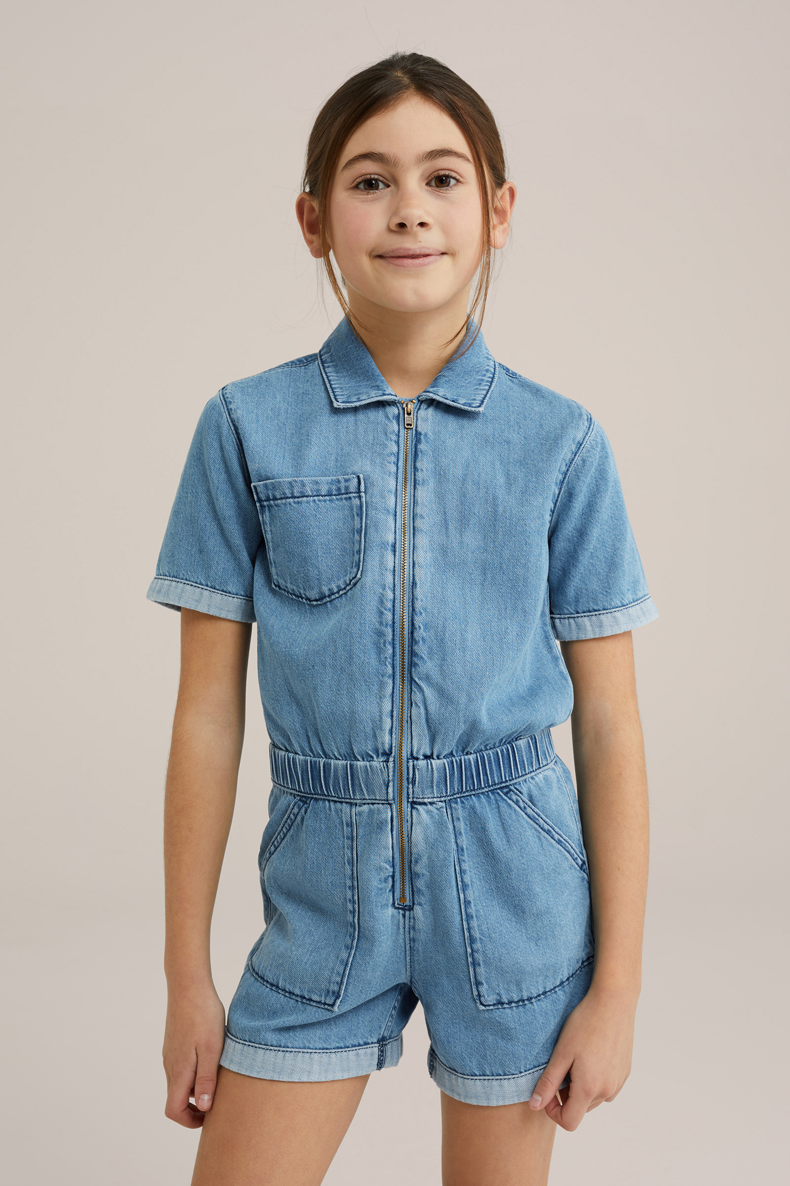 Meisjes denim playsuit
