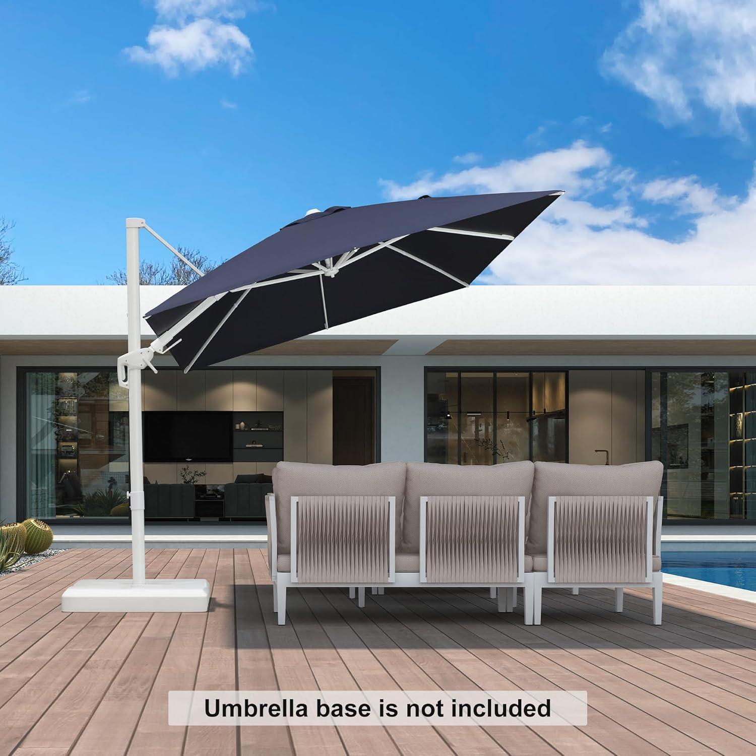 PURPLE LEAF 8' X 11.5' Right-left Tilt Patio Umbrella Swivel White Cantilever Umbrella with Tilt Aluminum Outdoor Umbrella with 360° Rotation for Deck Pool Garden, Navy Blue