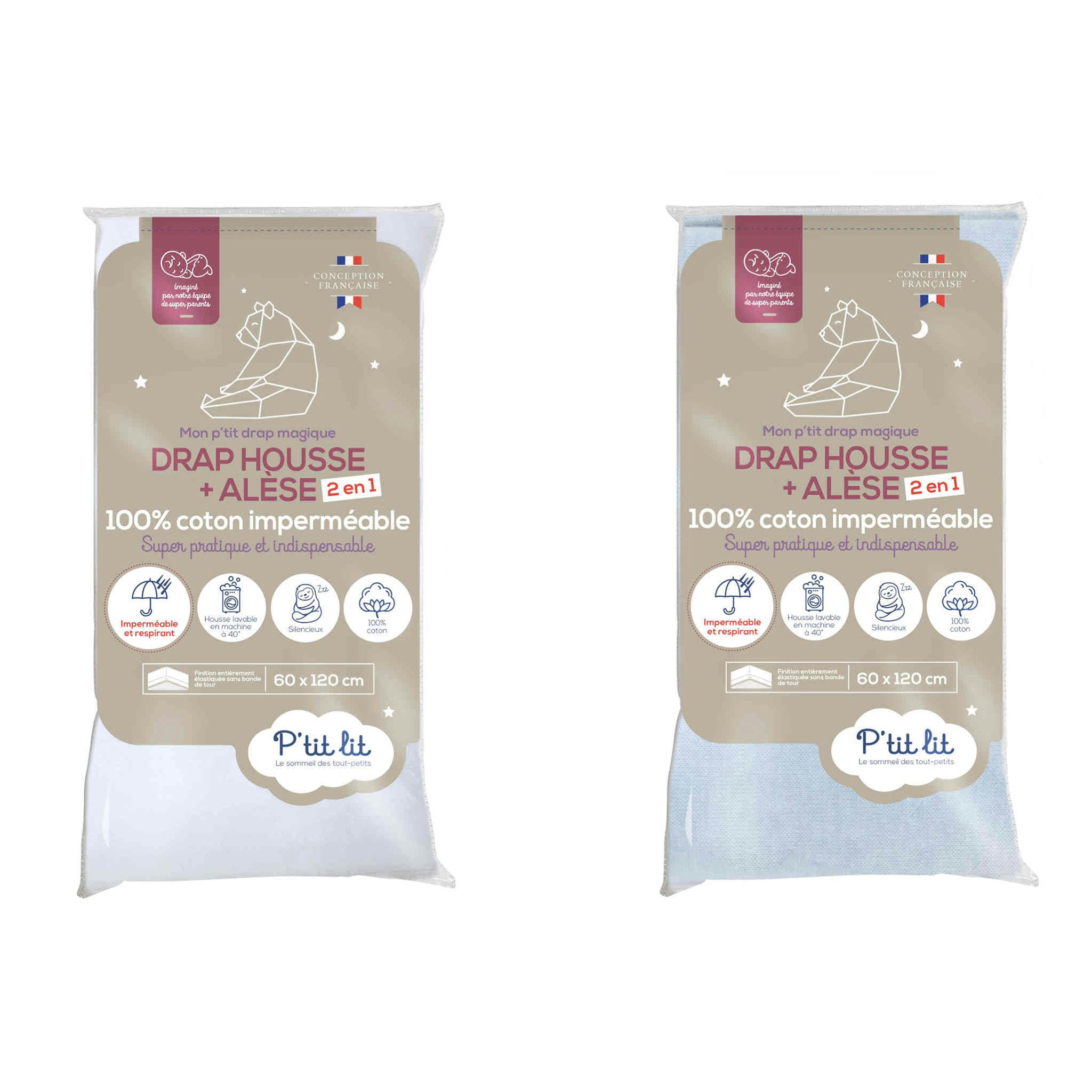 - Drap housse alèse 2 en 1 imperméable (lot de 2) 70x140