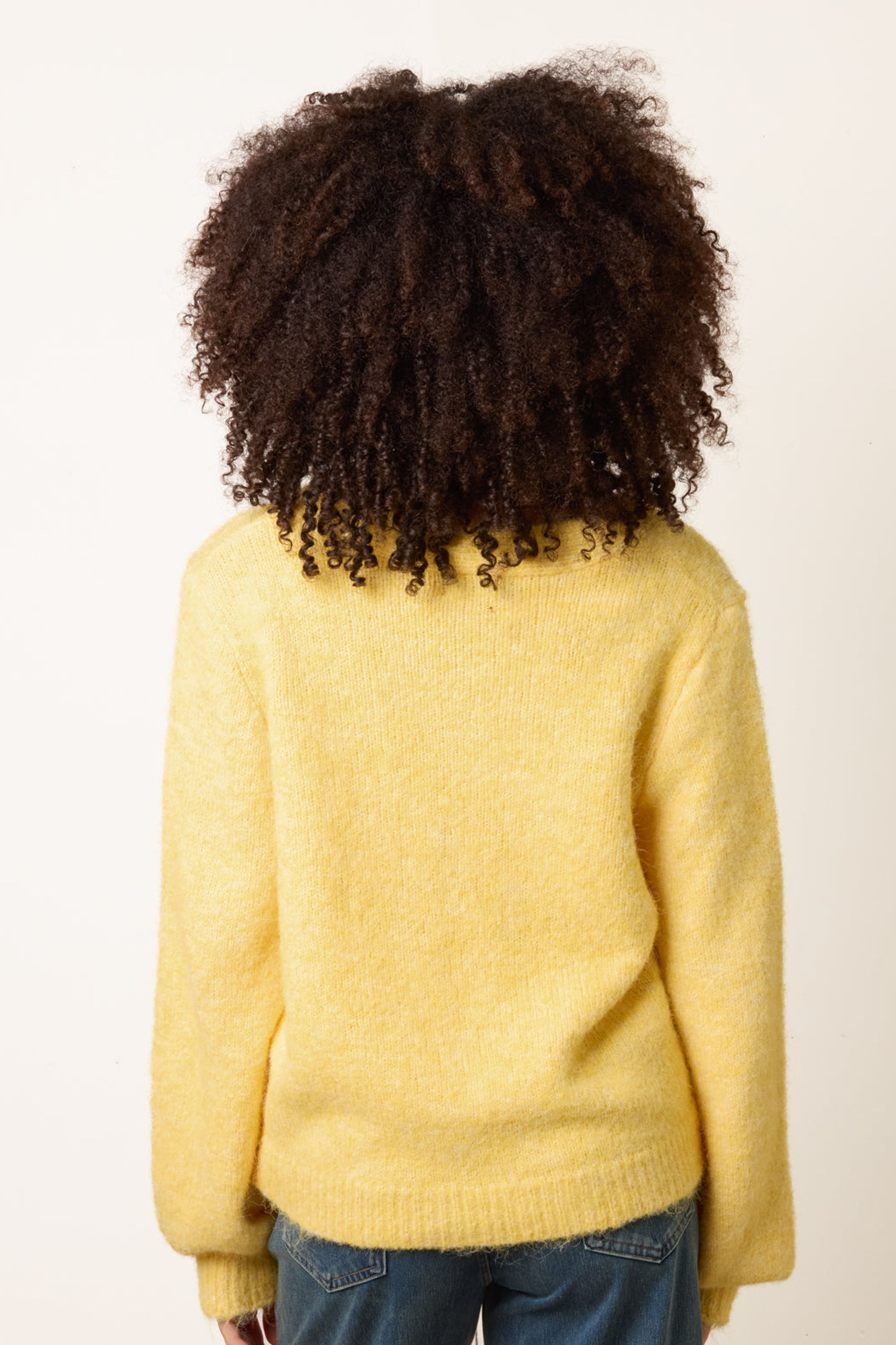 Blue Vanilla Lemon Gold Tone Flower Embossed Button Cardigan