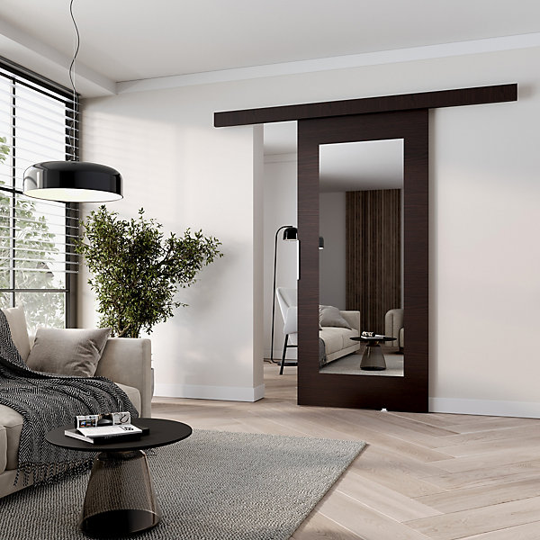 MINIO go for it, porte coulissante CLEAN I 96 cm portes de chambre, avec miroir, wengé