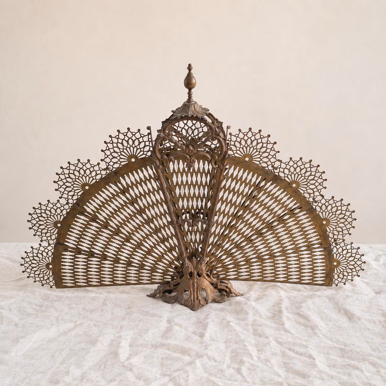 Antique Victorian Brass Fireplace Screen Ornate Folding Fan Peacock Fire Guard Hearth Screen Art Nouveau Home Decor