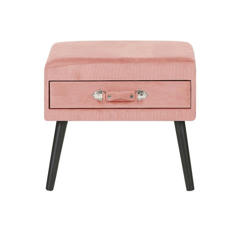 EUROSTAR - Table de chevet en velours côtelé rose