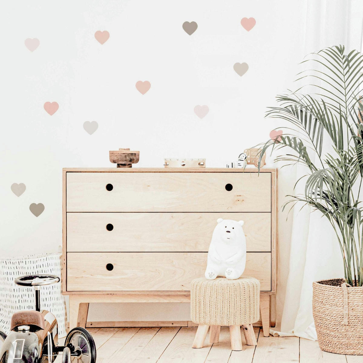 HEARTS1 - Stickers muraux en vinyle coeurs rose et gris tourterelle