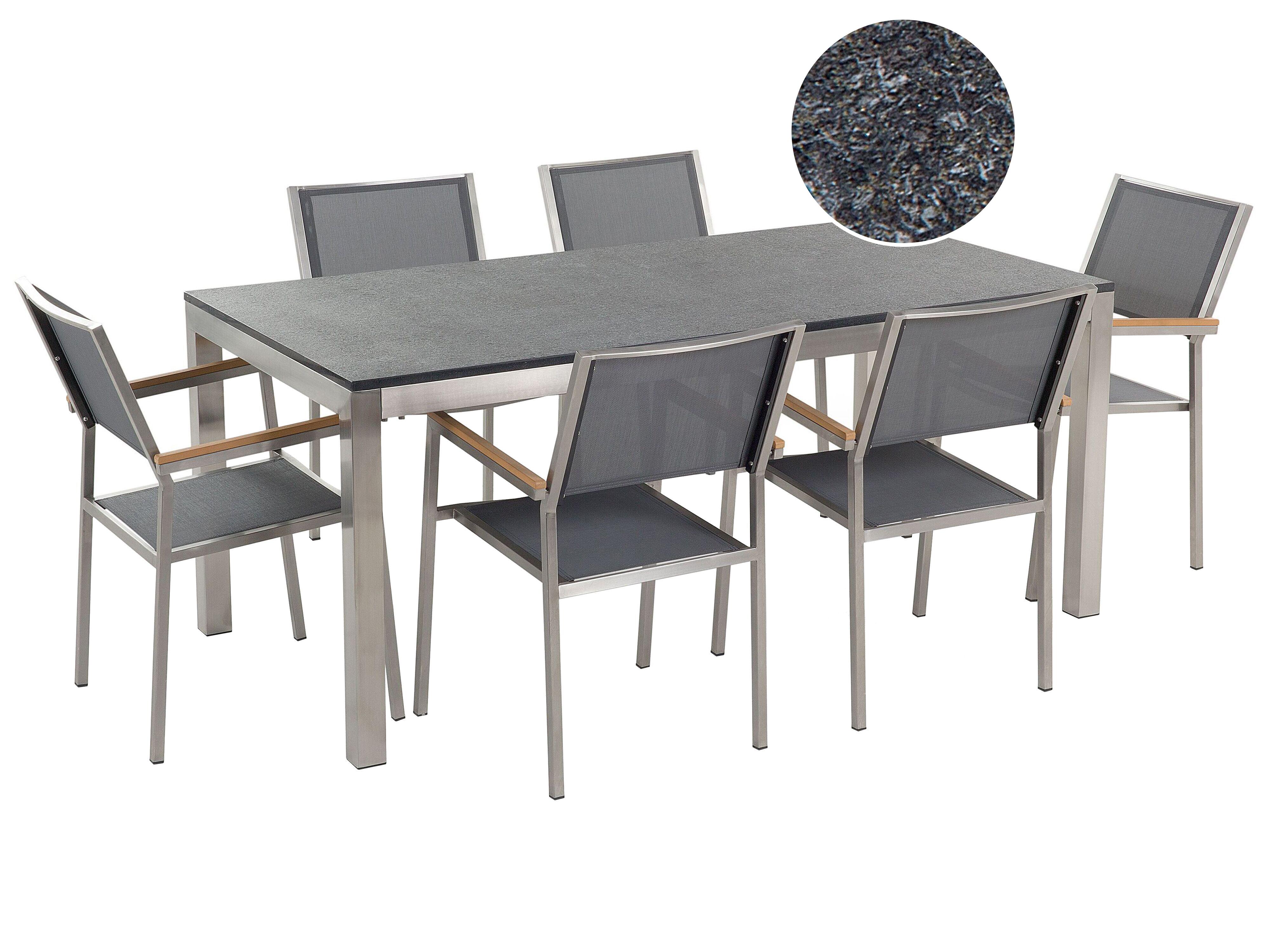 Garden Dining Set 6 Seater GROSSETO Granite Flamed Black/ Grey