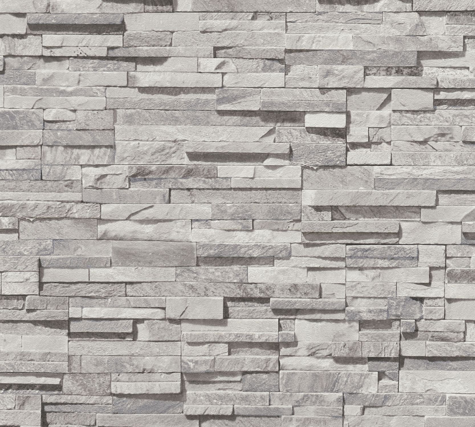 Livingwalls behang steen lichtgrijs, beige en zilver - 53 cm x 10.05 m - AS-388162
