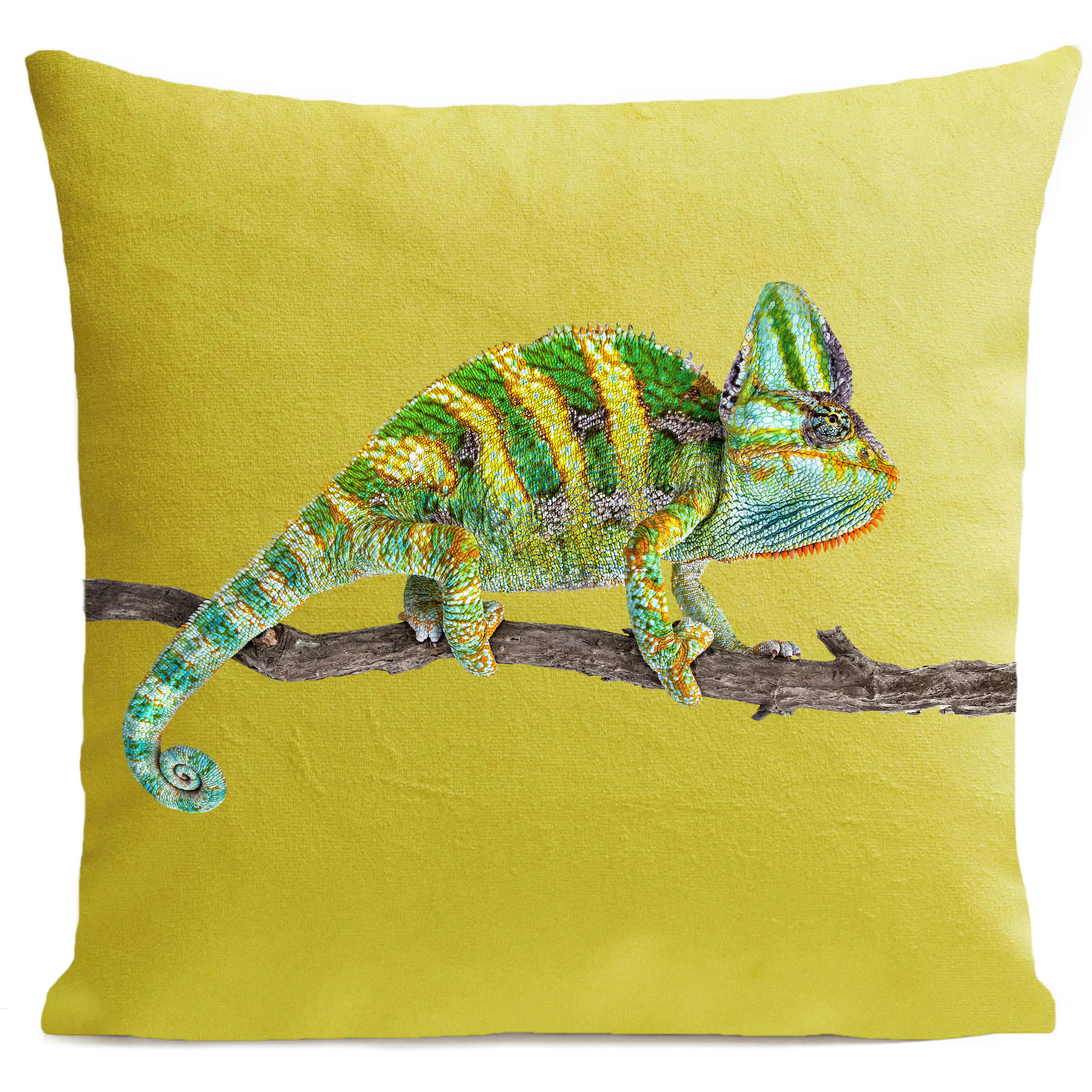 - Coussin reptile caméléon suédine jaune 40x40cm