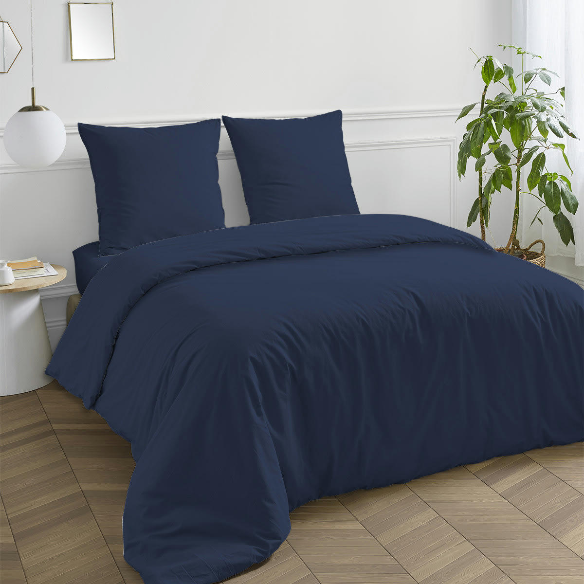 COTON UNIS - Housse de couette coton  unie bleu 200x200cm