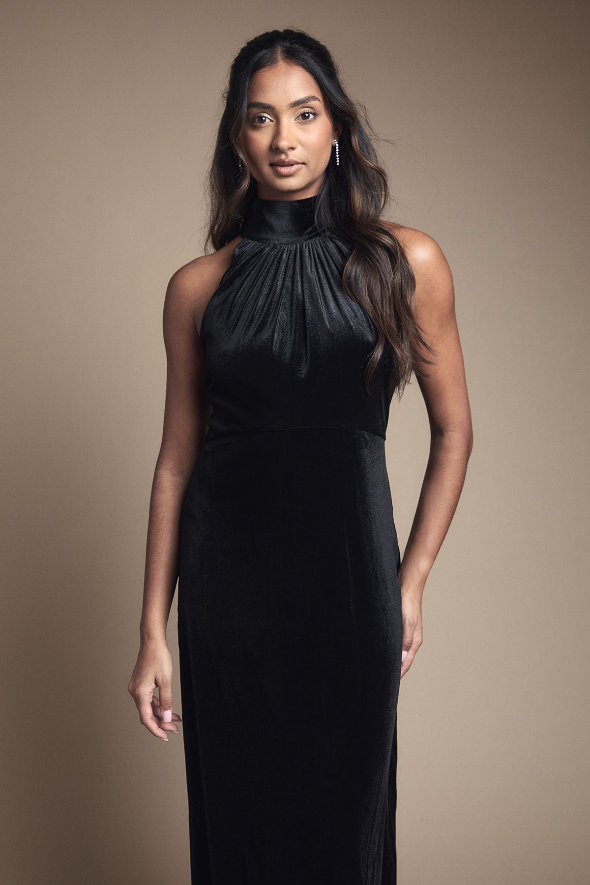 Oasis Velvet Halter Bias Cut Maxi Bridesmaid Dress