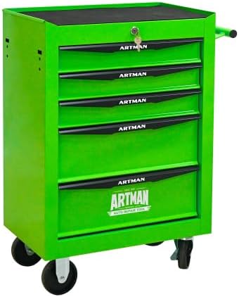 Iron-Top Rolling Tool Chest with Lockable Wheels and Side Handles, 7-Drawer Tool Storage Cabinet with Ball Bearing for Garage, Repair Shop, Required Assembly, Large Storage Capacity (Iron, 5-Green)