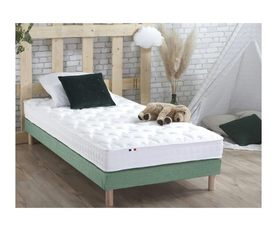ENSEMBLE AZUR - Ensemble matelas mémoire de forme sommier vert 90x190