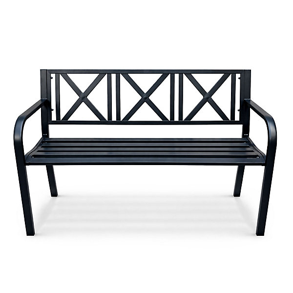 Banc de jardin noir CROSS avec pieds en acier et dossier en acier, largeur 119 cm