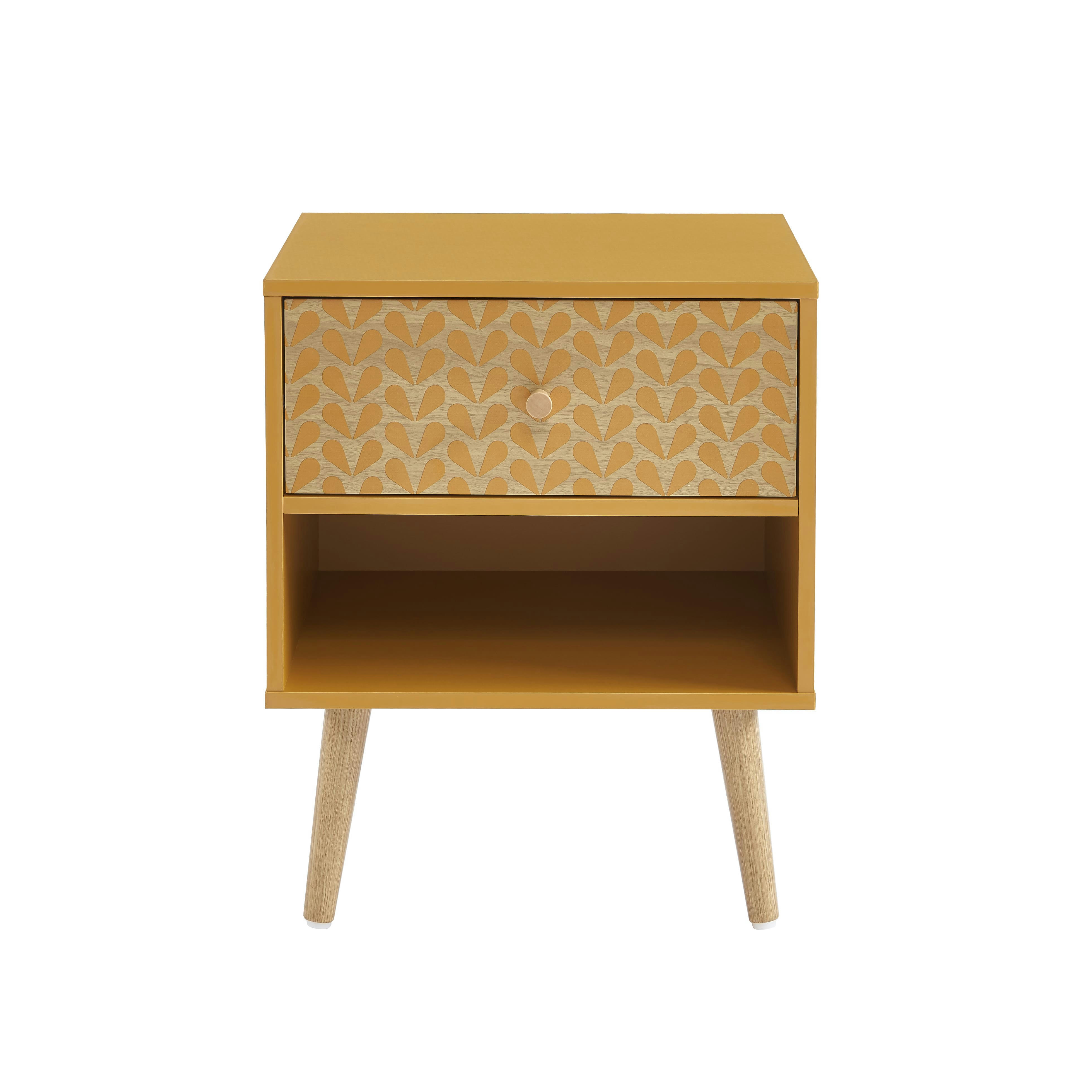 CAPUCINE - Table de chevet  ocre et effet bois et chêne 40cm