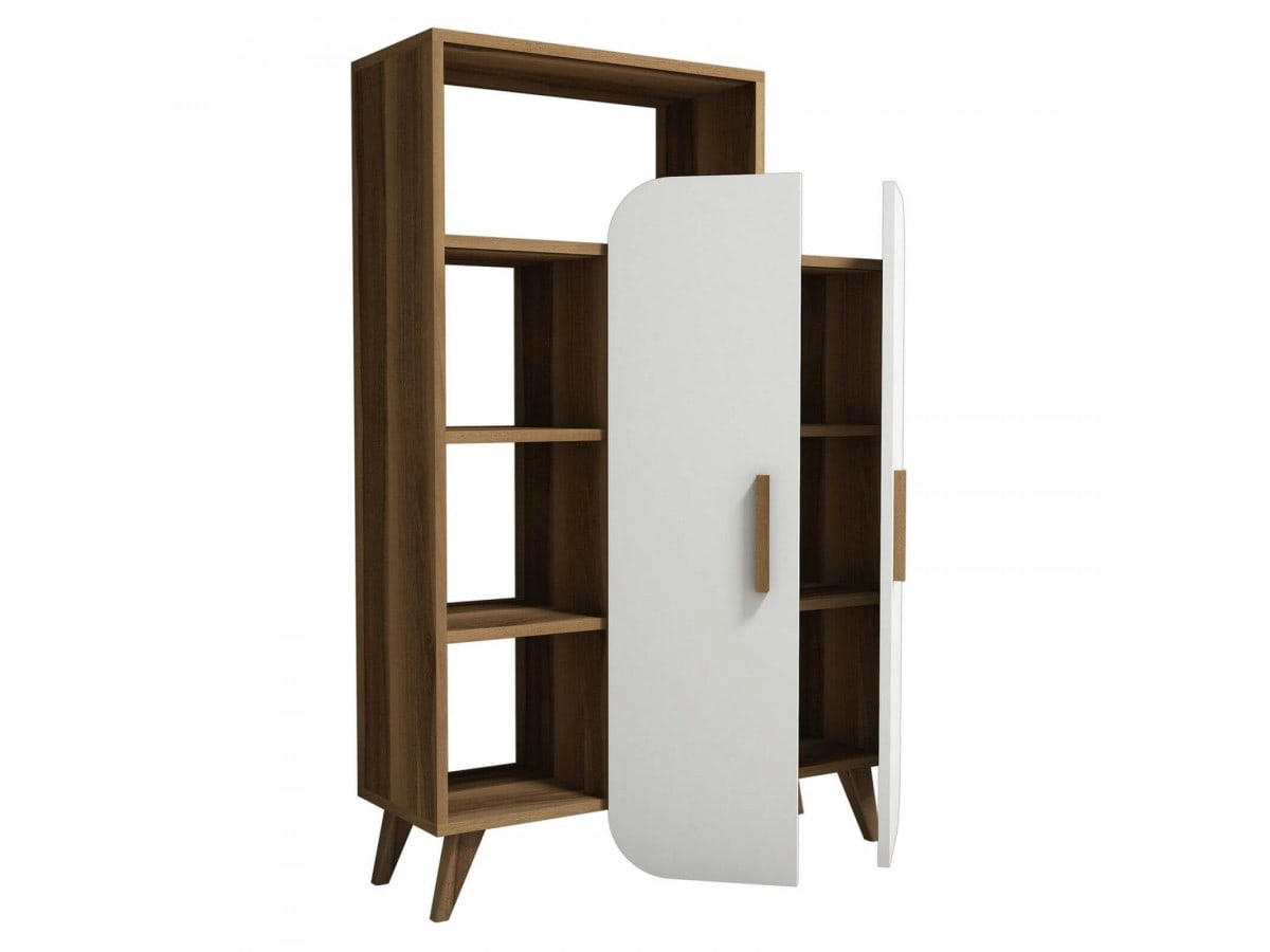 BARI - BARI - Armoire 90 cm 2 portes Noyer et Blanc