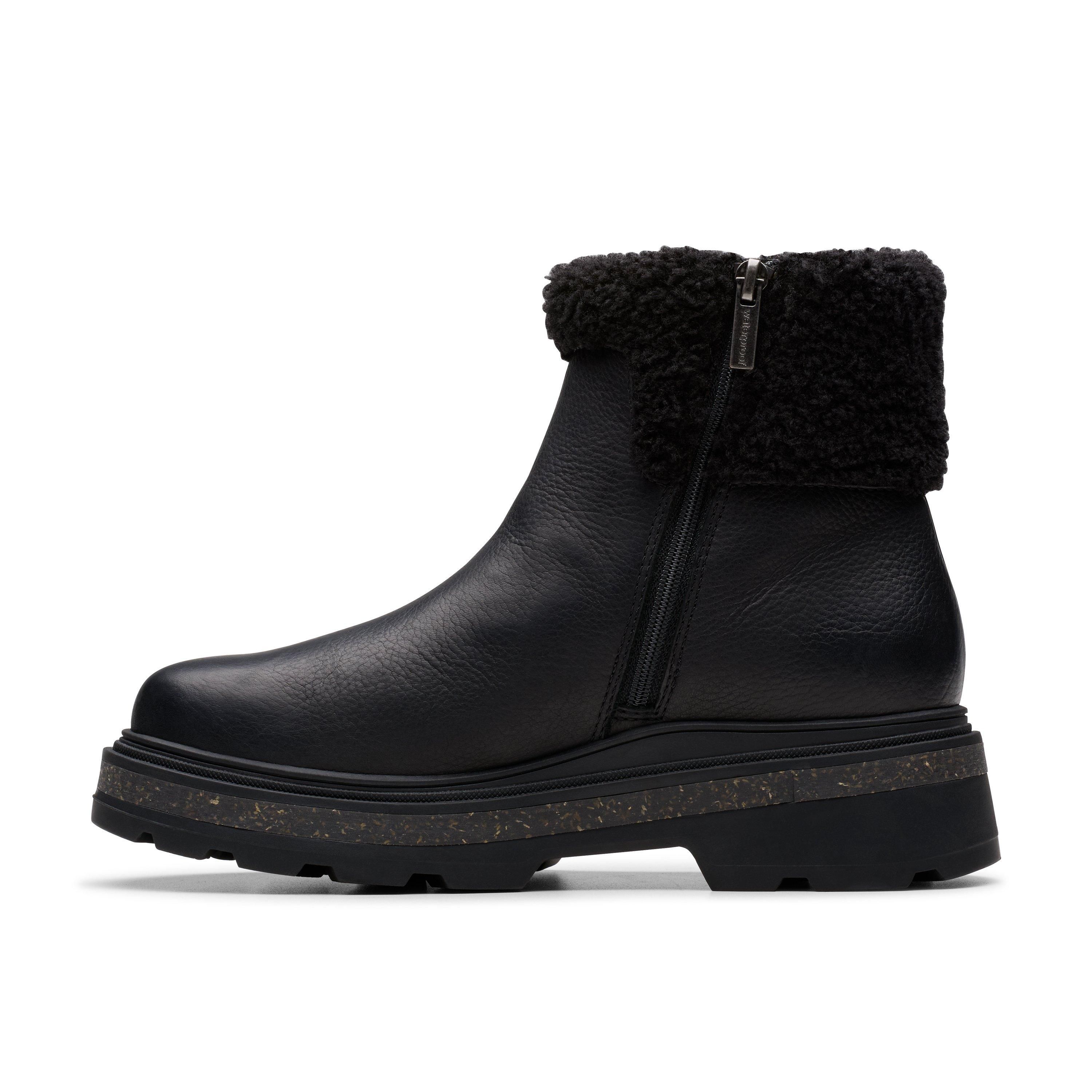 Clarks Hencroft Madi Waterproof Black Warmlined Leather Ankle Boots