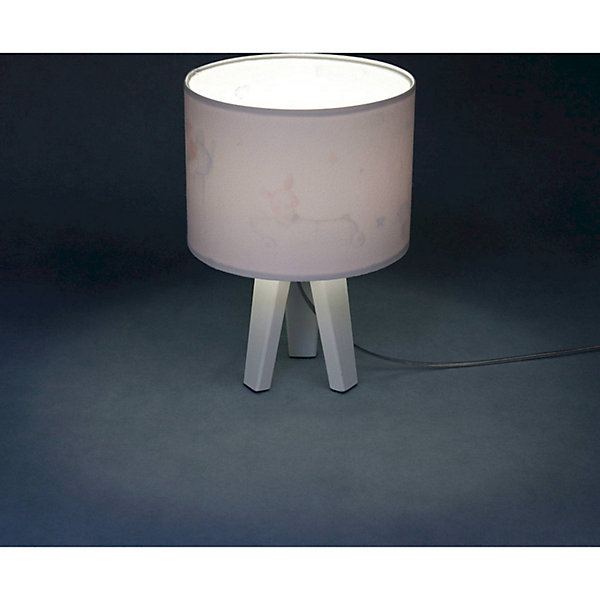 Lampe de chevet enfant Sweet Dream 22,5 x 22,5 x 33 cm Tissu PVC blanc, intérieur imprimé animaux dans vol sur fond blanc