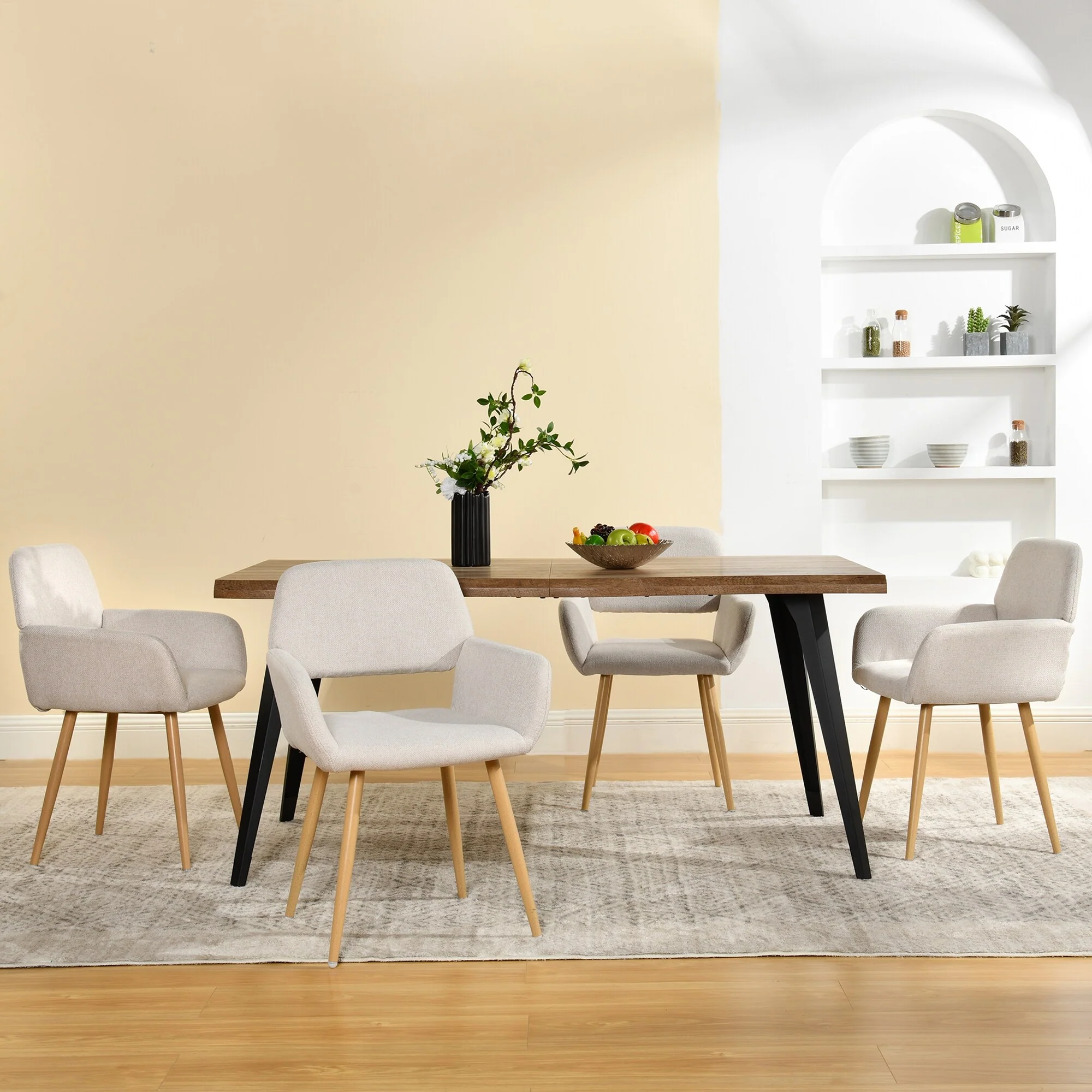 Homy Casa 5-Piece Dining Set with Upholstered Armchairs and Rectangular Table