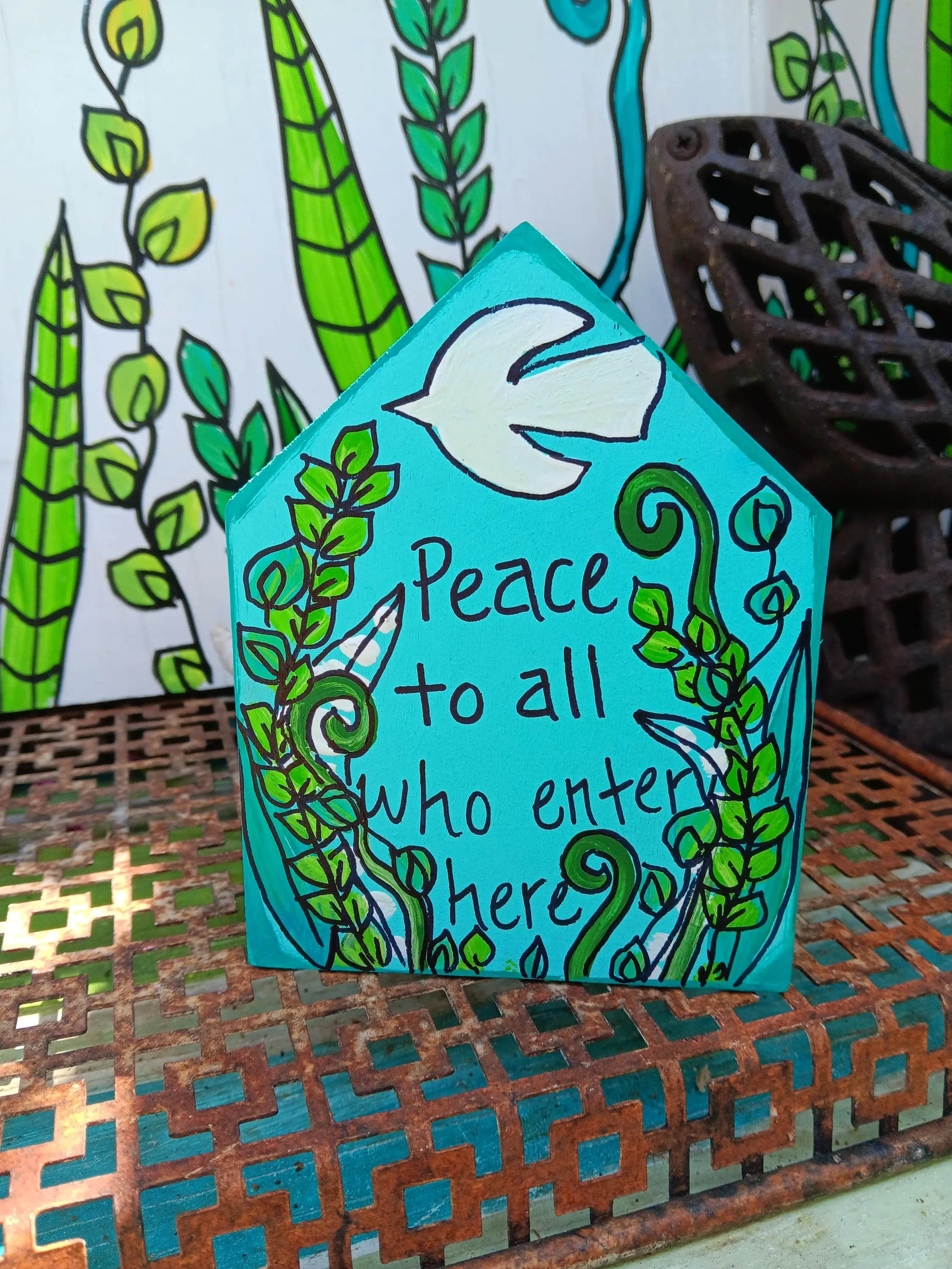 Peace to All Welcome Sign: Hand-painted 5x4