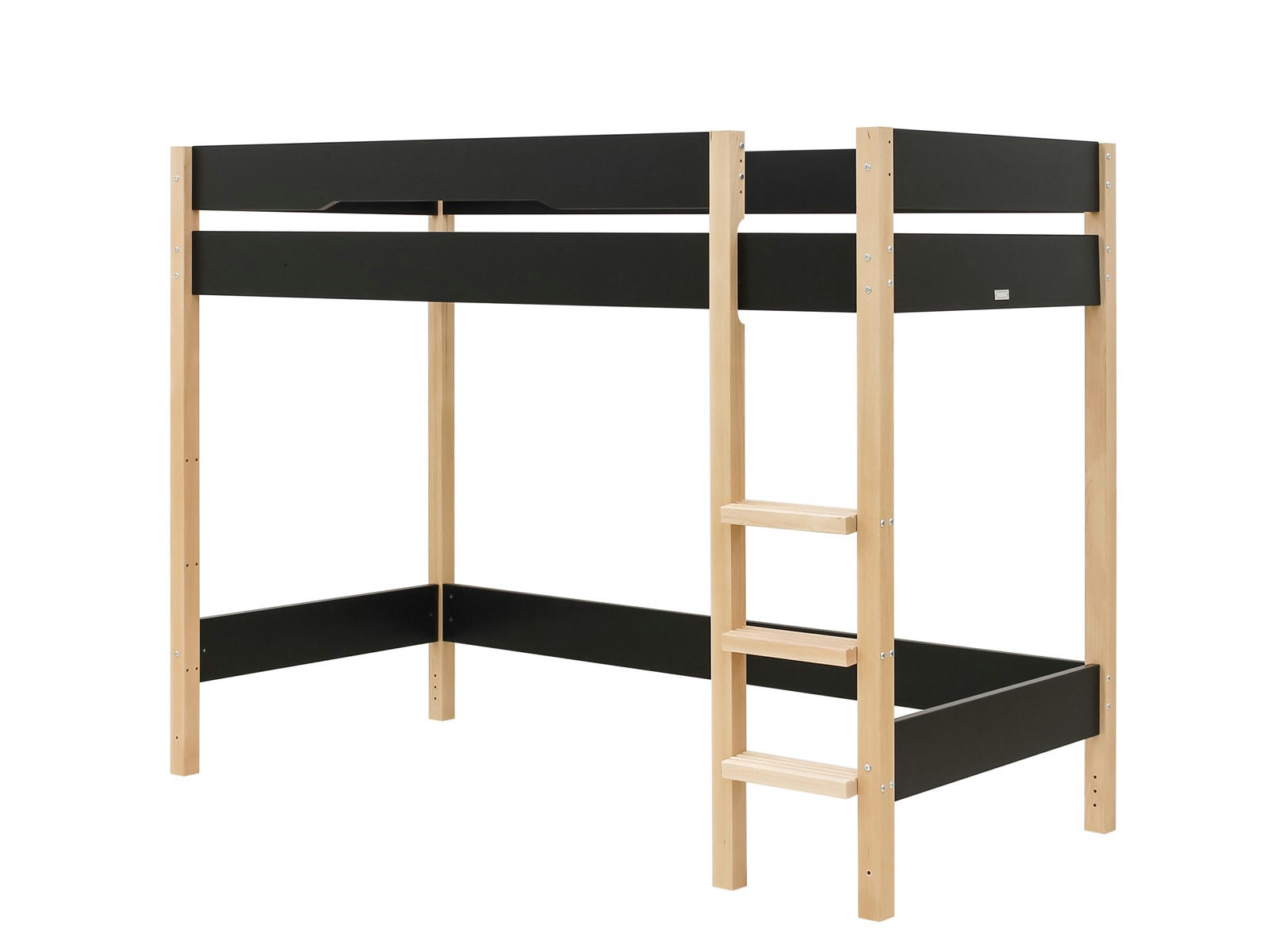 LUCAS - Lit mezzanine 90x200 en MDF et hêtre noir mat