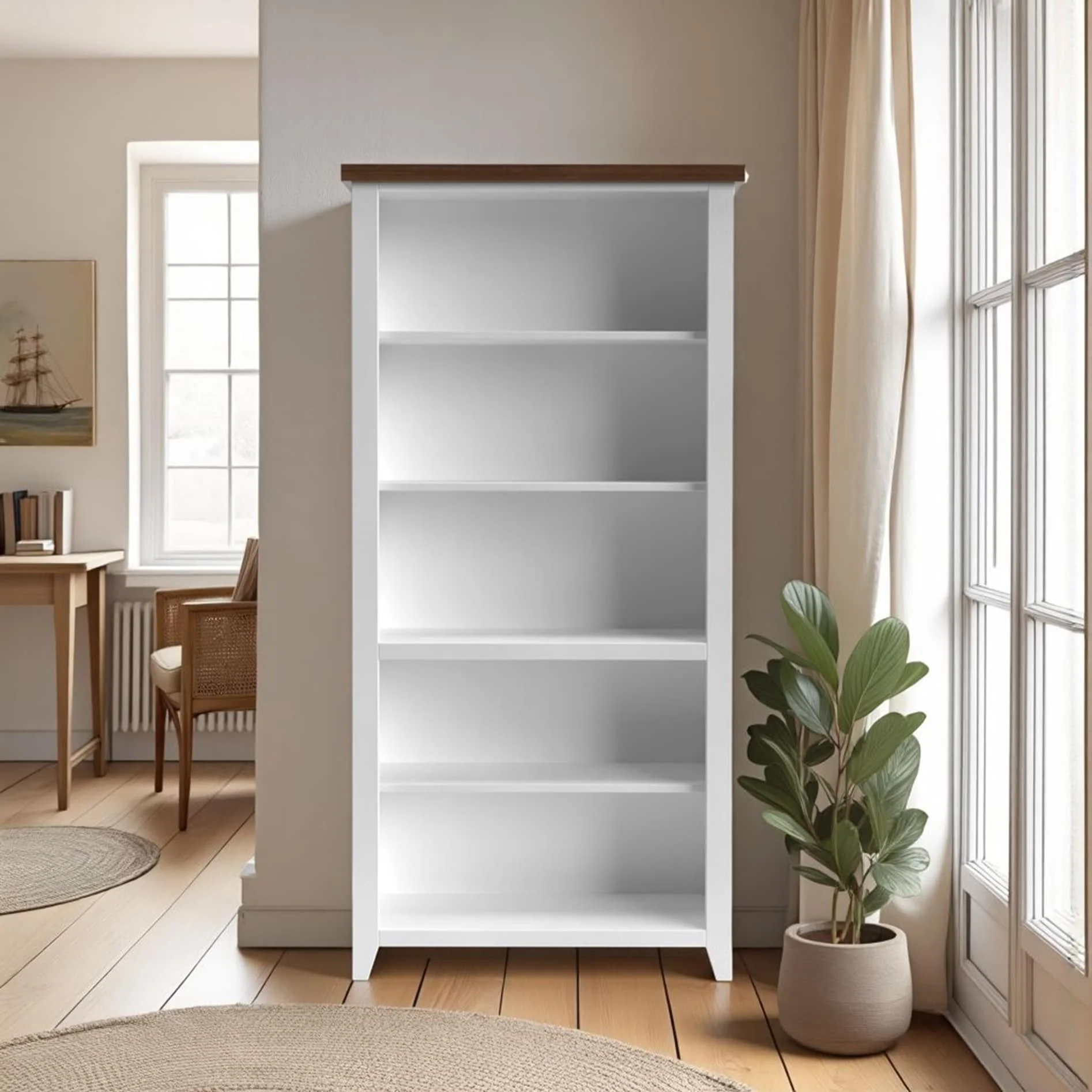 Bridgevine Home Modern Farmhouse 72 inch high 5-shelf Bookcase, No Assembly Required, Two-Tone Finish