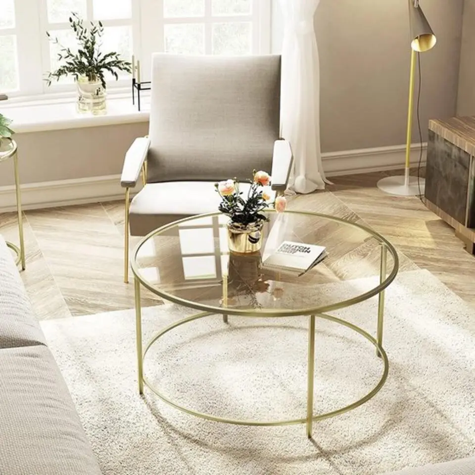 Parya Home - Ronde Salontafel - Metalen Frame - Koffietafel - Goud