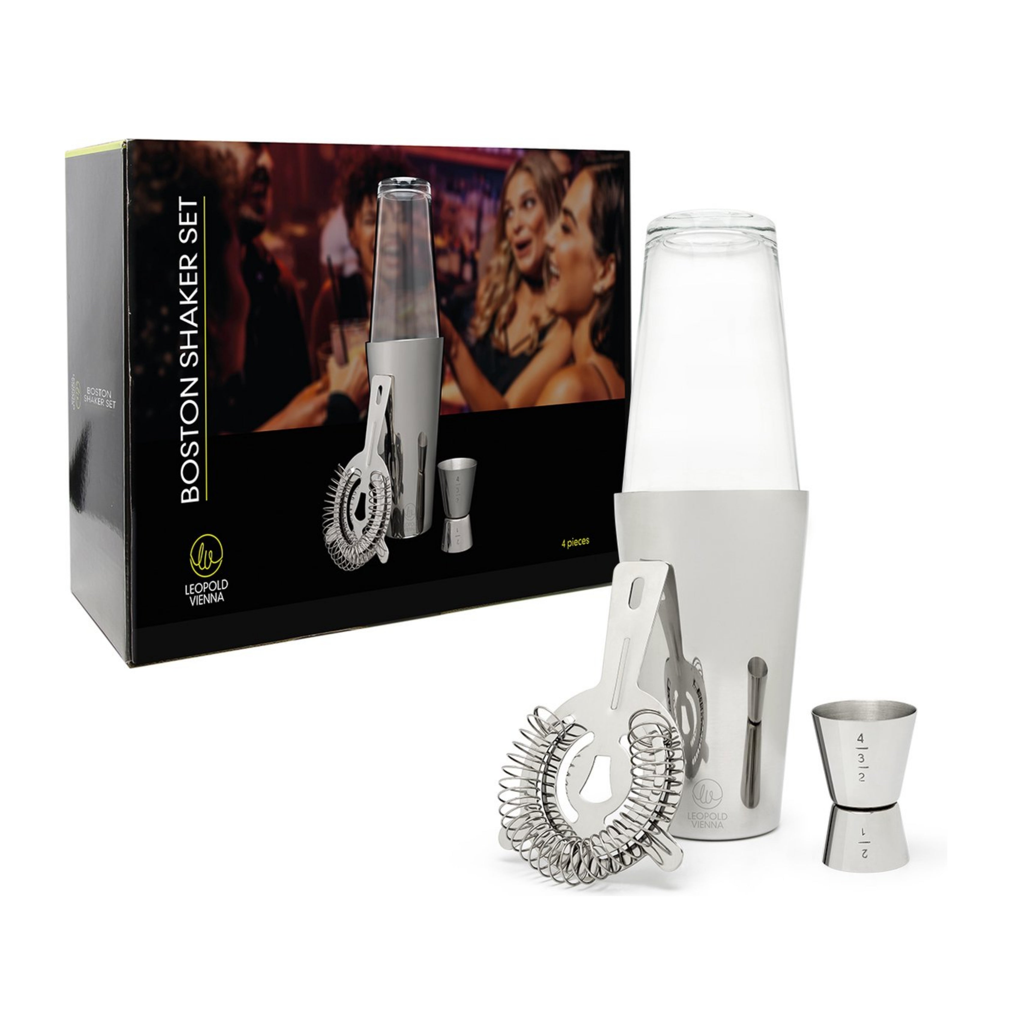 Leopold Vienna - Cocktail set Boston RVS (cocktail shaker, zeef, jigger/pipet) cadeau giftset