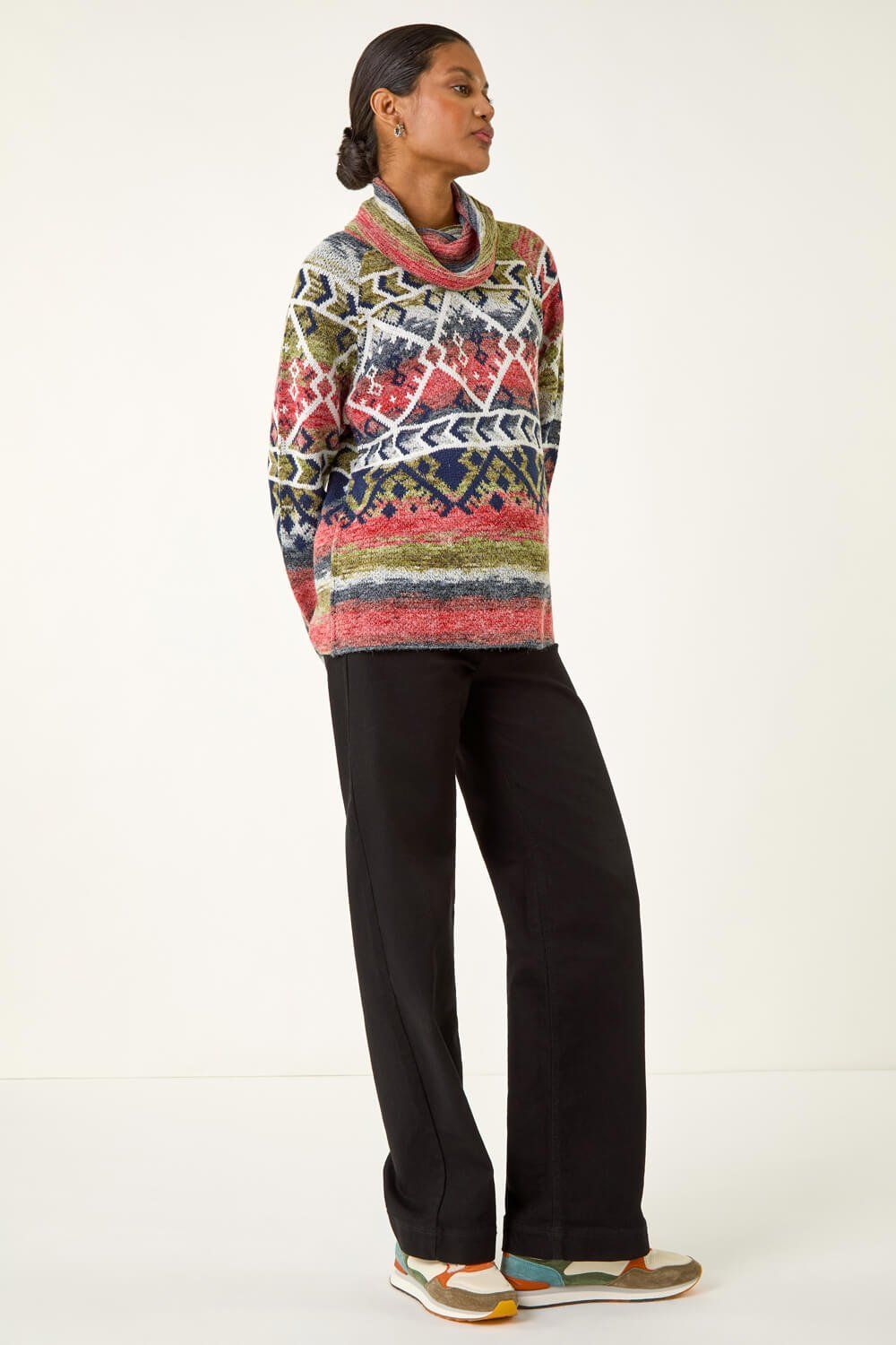 Roman Aztec Print Roll Neck Knit Jumper