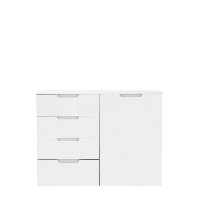 PURE - Commode dressing blanc laqué 1 porte, 4 tiroirs