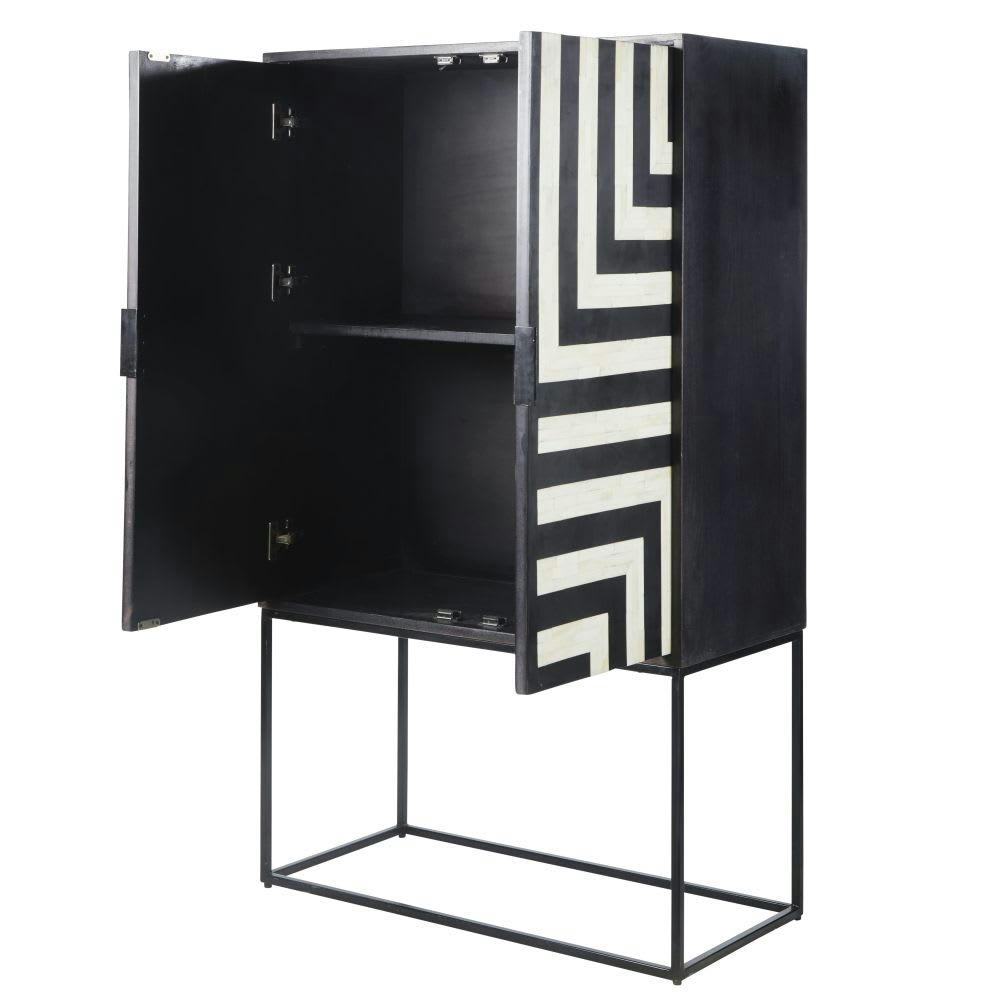 Neo - Cabinet de rangement 2 portes en marqueterie d'os noir et écru