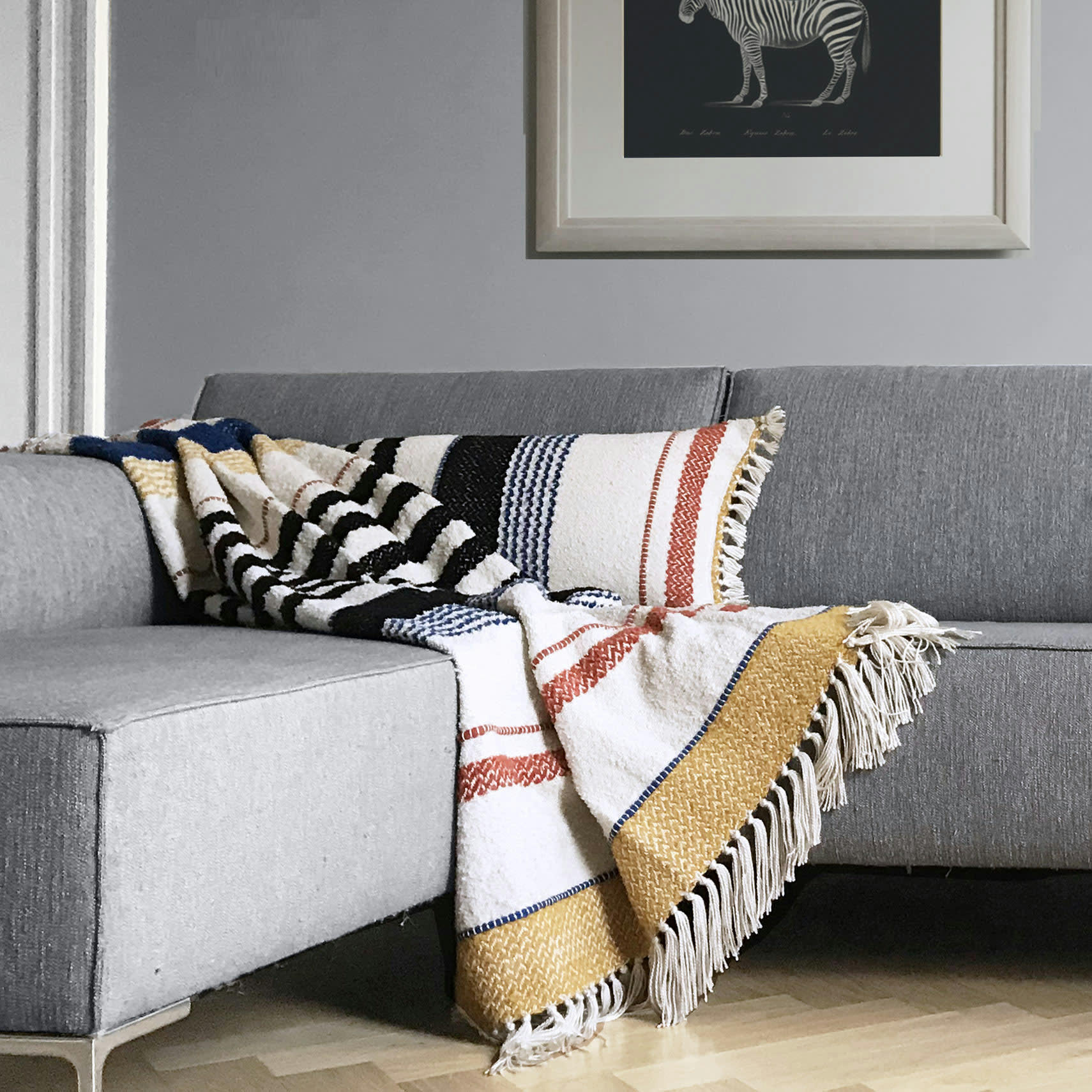 BERBER - Plaid blanc multicolore 125x150