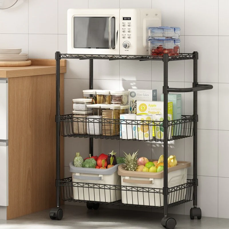 3 Tier Rolling Storage Cart, Adjustable Wire Storage Shelving Unit, Kitchen Organizer Cart Wire Rack On Wheels