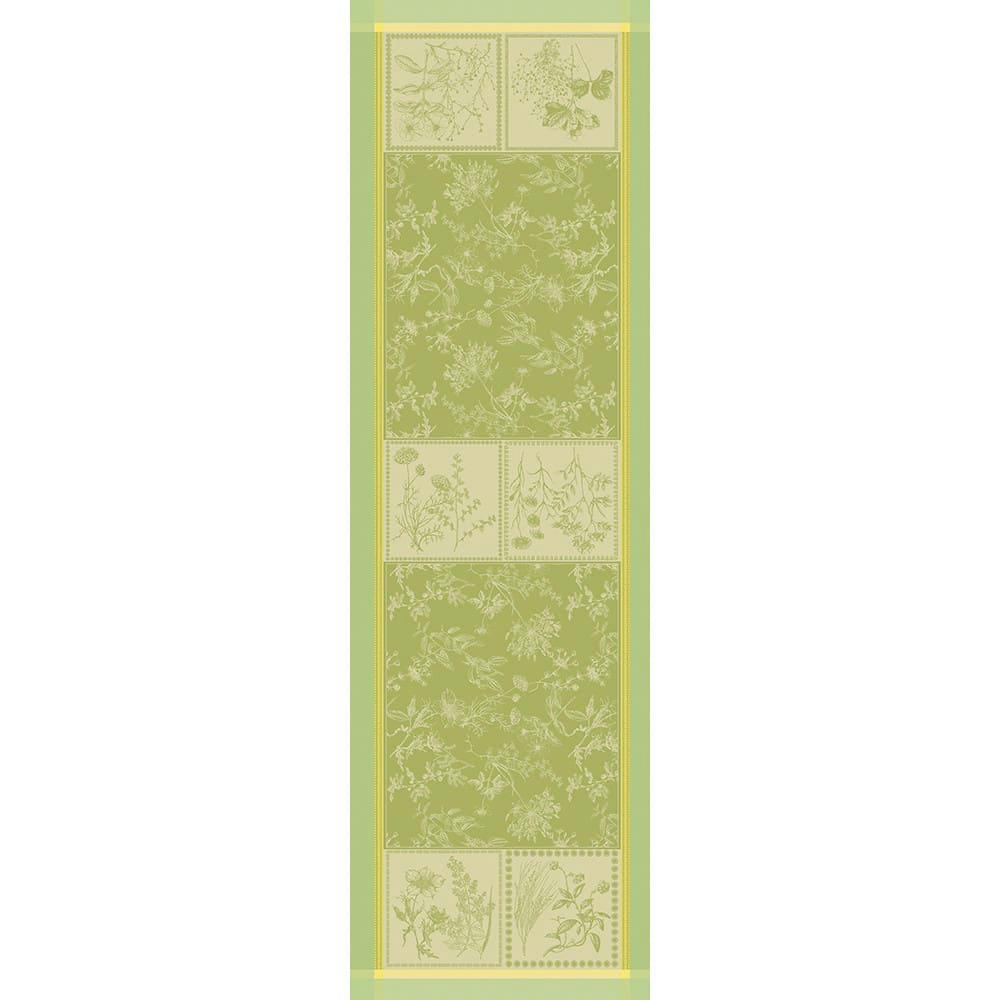 HERBORA PRAIRIE - Chemin de table antitache déperlant pur coton vert 54X180