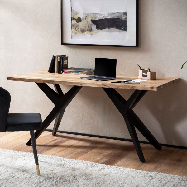Biurko z Drewna 160 cm Akacjowego Metalowe Nogami Stół Home Office