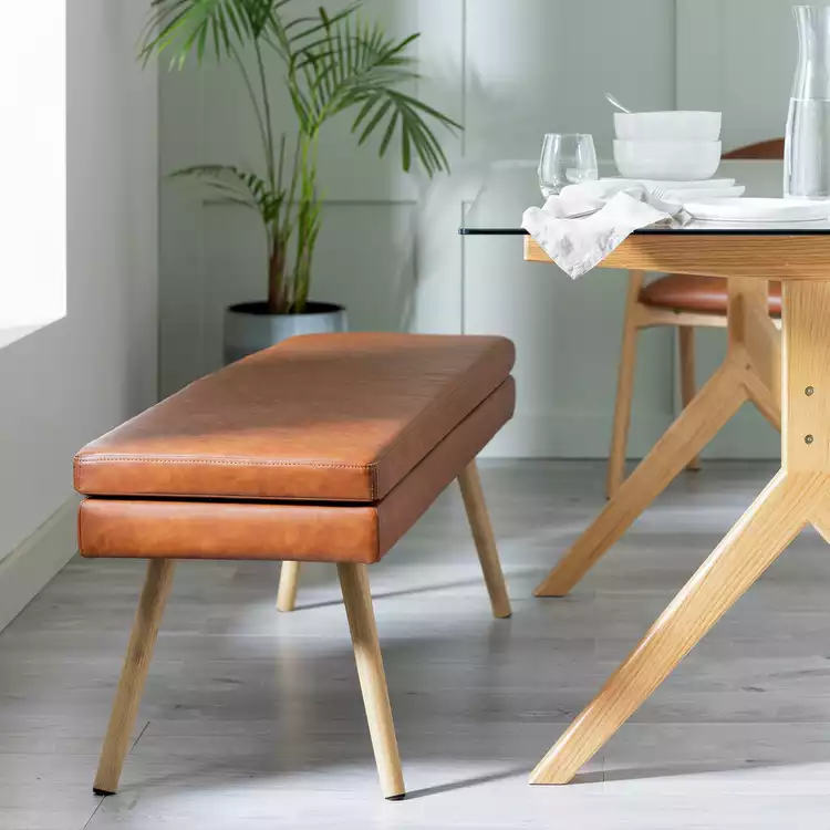 Habitat Lex Faux Leather Dining Bench - Tan