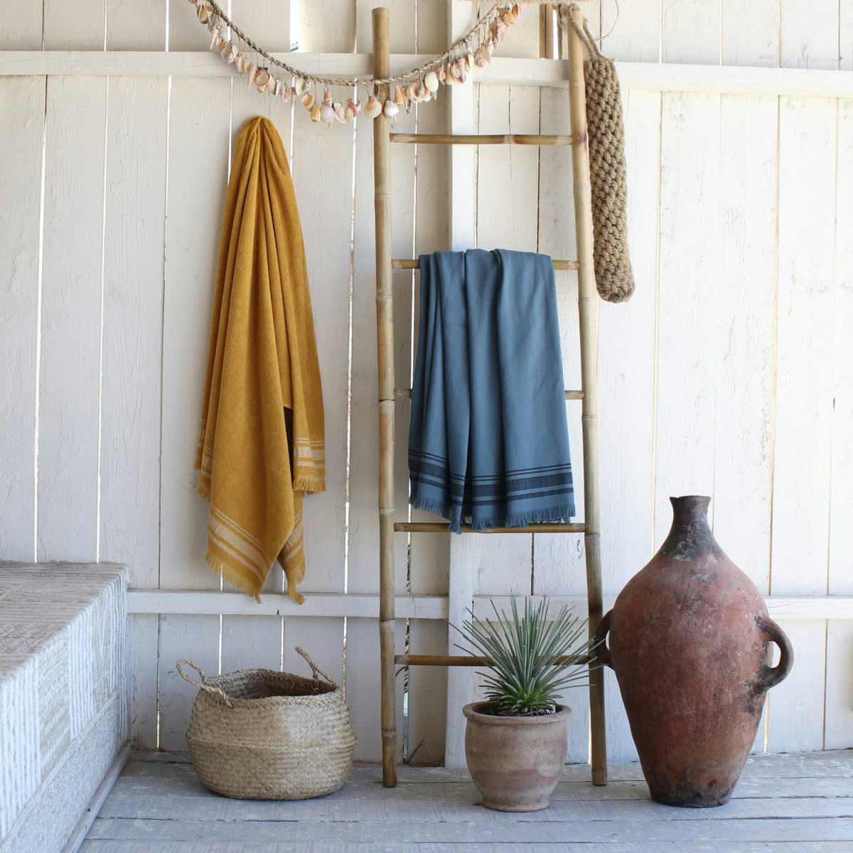 FARO - Fouta éponge XXL coton  200x180 bleu orage / noir