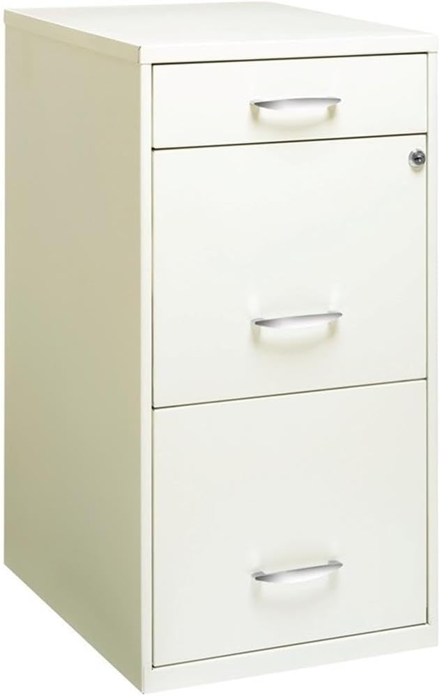 Scranton & Co 3-Drawer Metal Filing Cabinet, 27.32 H x 14.25 W x 18.00 D, Pearl White Finish, Locking Storage with Letter-Size File Drawers, Non-Porous Painted Steel for Home or Office