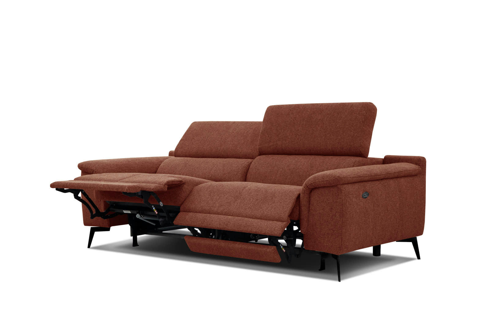 FIERO - Canapé droit 3 places XXL avec 2 relax électriques tissu rouille