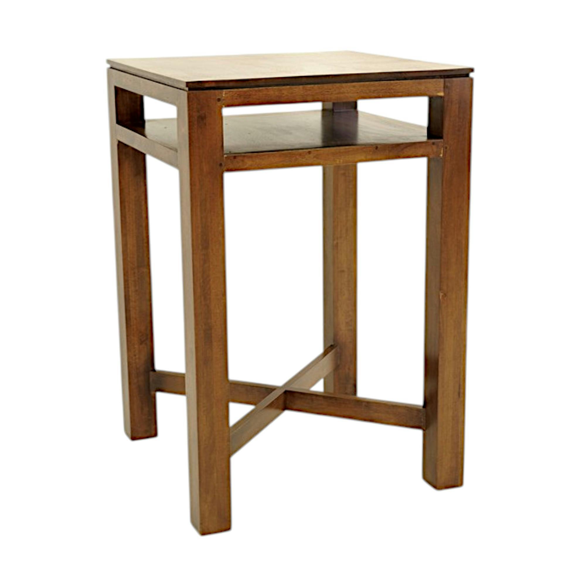 Table de bar Hévéa double plateaux, pieds en croix 70x70x105cm HELENA