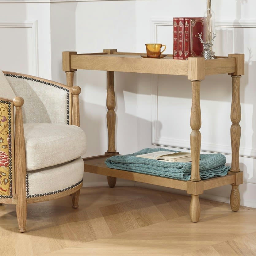 EUGENIE - Console bout de canapé plateau double chêne