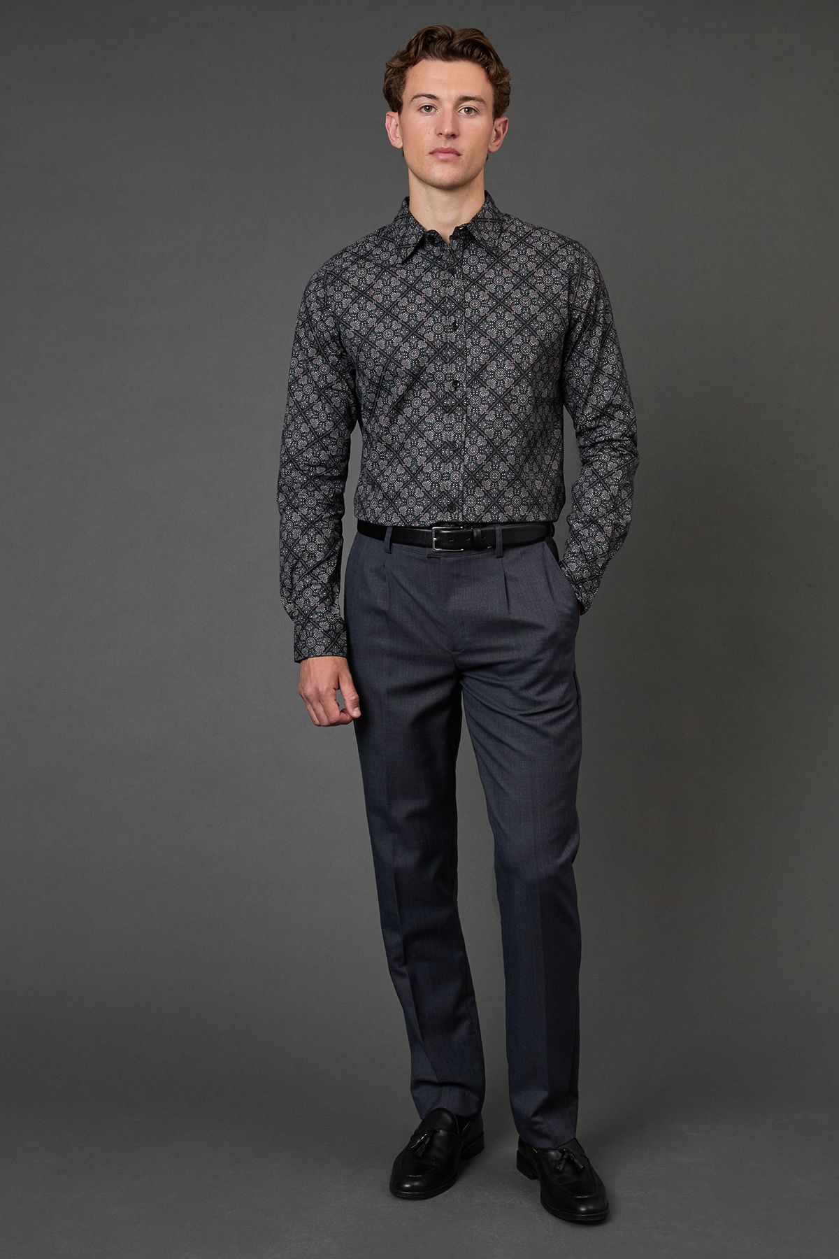 Burton Black Tile Print Slim Fit Long Sleeve Shirt