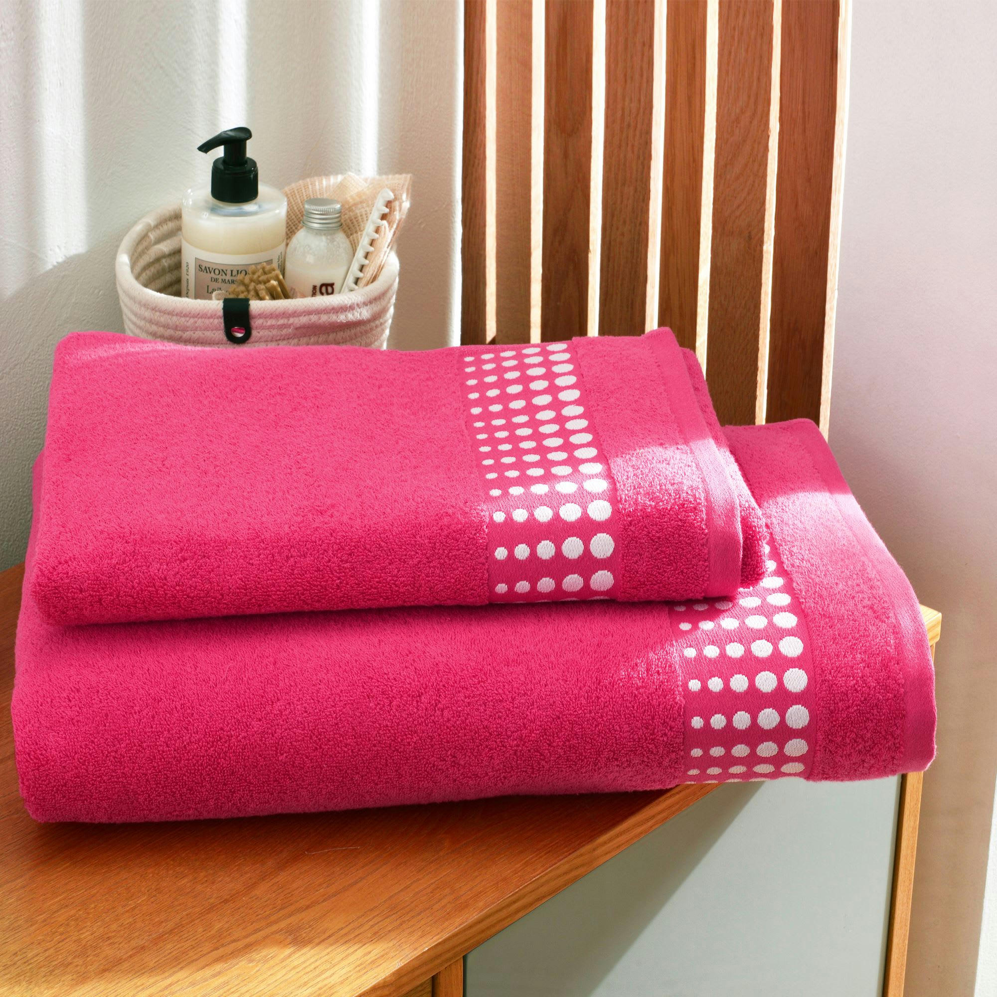 POISMINI - Serviette de toilette 50x90 rose en coton 450 g/m²