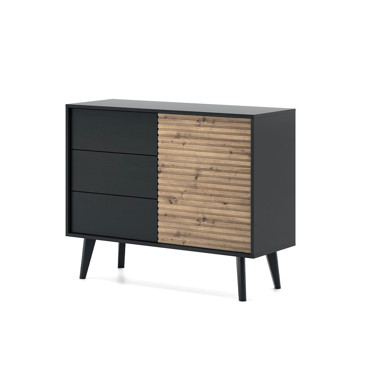 - Buffet 1 porte 3 tiroirs noir et naturel