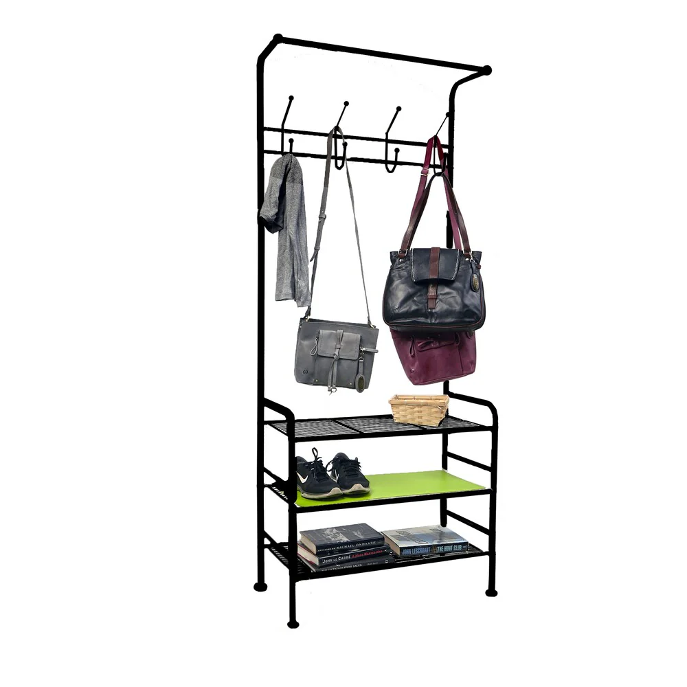 Mind Reader Metal Coat & Shoe Rack Shelving Organizer, Black