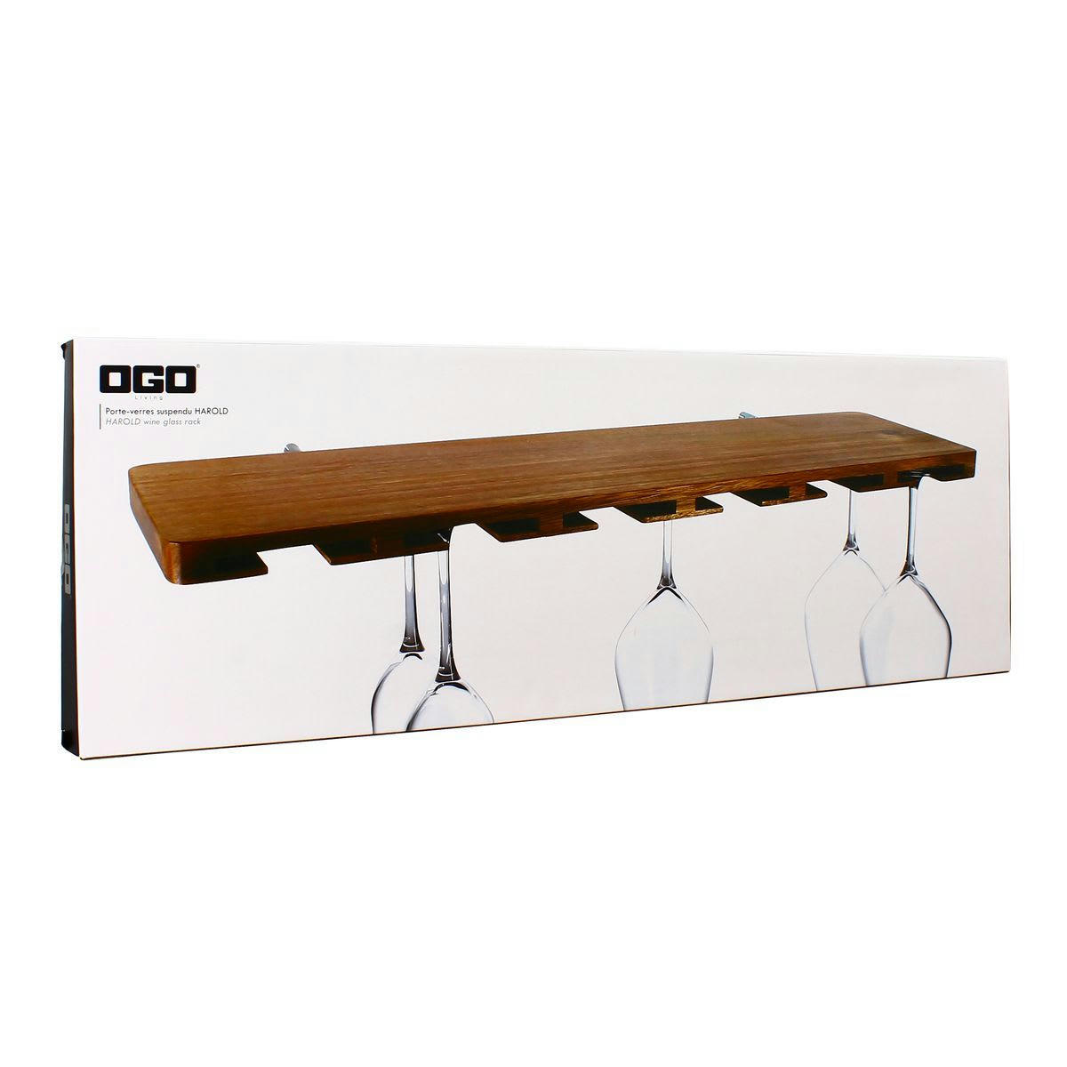 HAROLD - Porte verres à vin mural en bois d'acacia 60cm