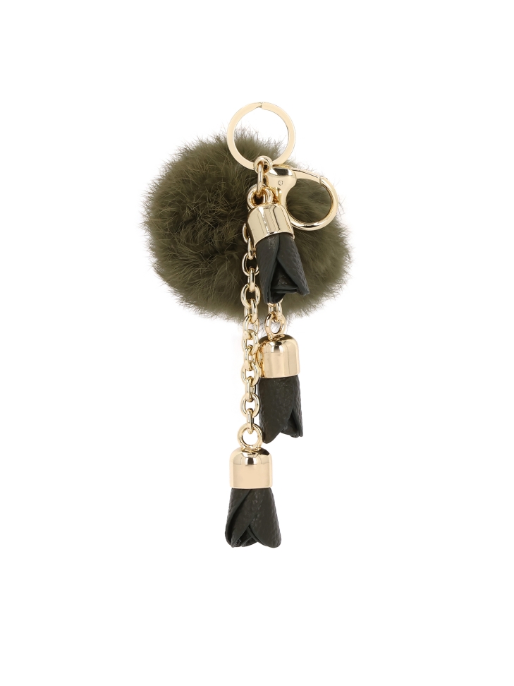 Olive pendant with pom-pom and leather flowers