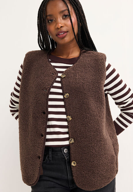 Womens Brown Borg Gilet Fleece Jacket