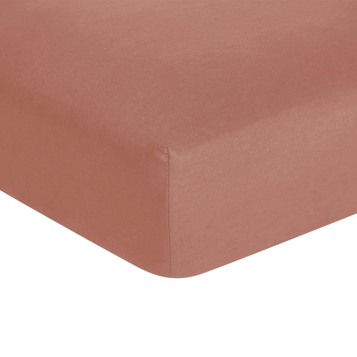 AURORE - Drap housse uni en coton terracotta 160x200